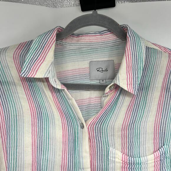 Rails Iris Stripe Ellis Shirt Women's Size M Multicolor 100% Cotton Gauze Button - Picture 5 of 12